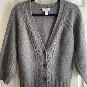 LOFT Charcoal Gray Cable Knit Cardigan